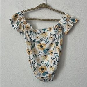 BAILEY’S BLOSSOMS White & Yellow Floral Off-Shoulder Bodysuit